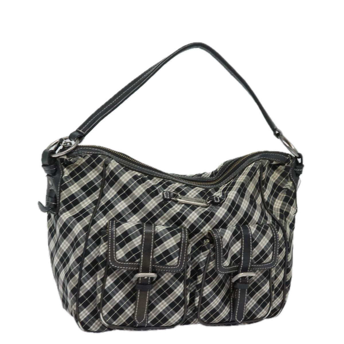 Burberry Nova Check Blue Label Shoulder Bag Canvas Black Auth 81677