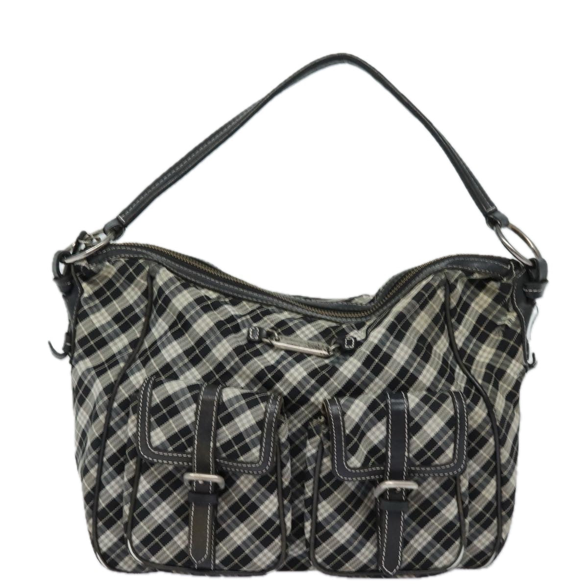 Burberry Nova Check Blue Label Shoulder Bag Canvas Black Auth 81677