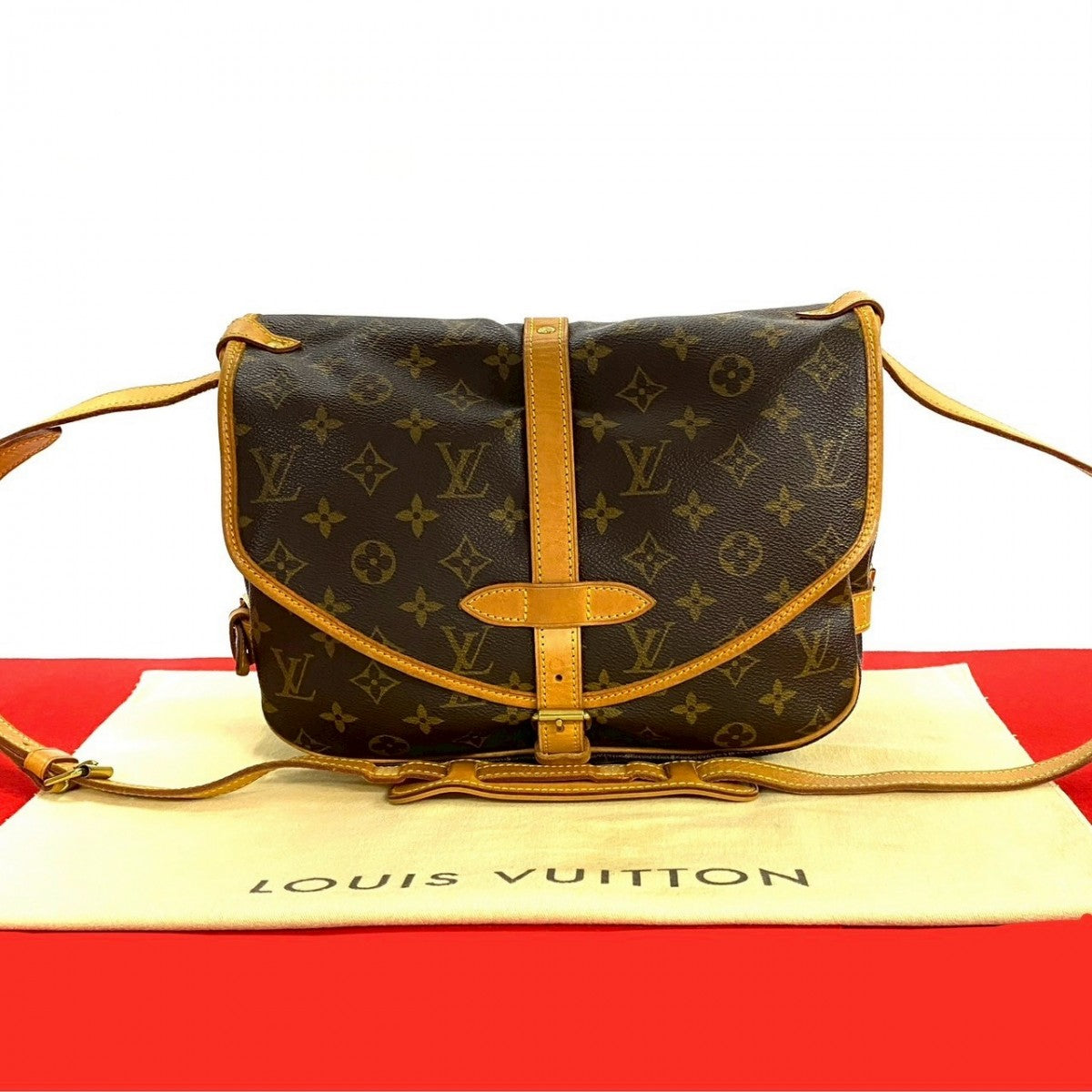 LOUIS VUITTON Shoulder Bag Leather, PVC Brown Monogram Saumur30 mens(Unisex)