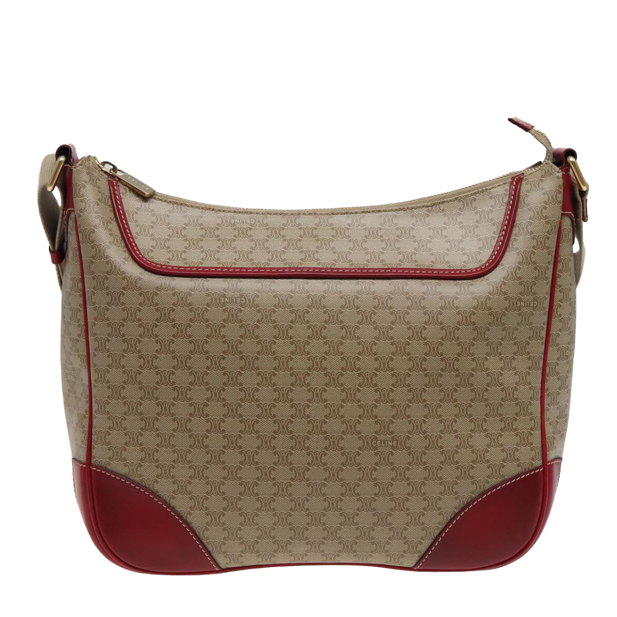 Luxury CELINE Macadam Canvas Shoulder Bag PVC Leather Beige Red 81863
