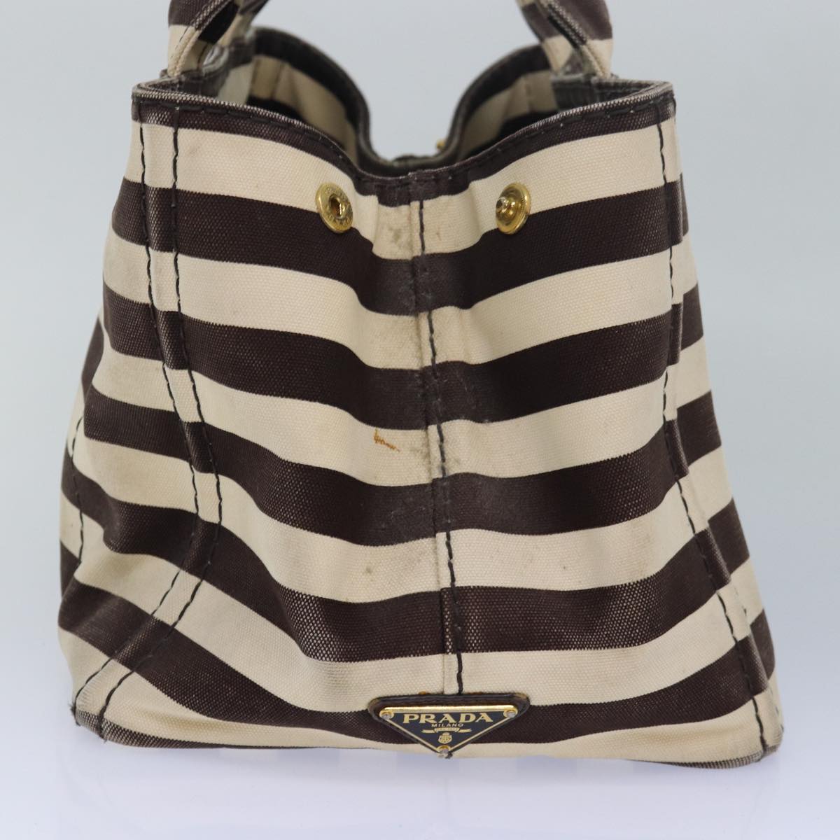 PRADA Canapa MM Hand Bag Canvas Brown Auth