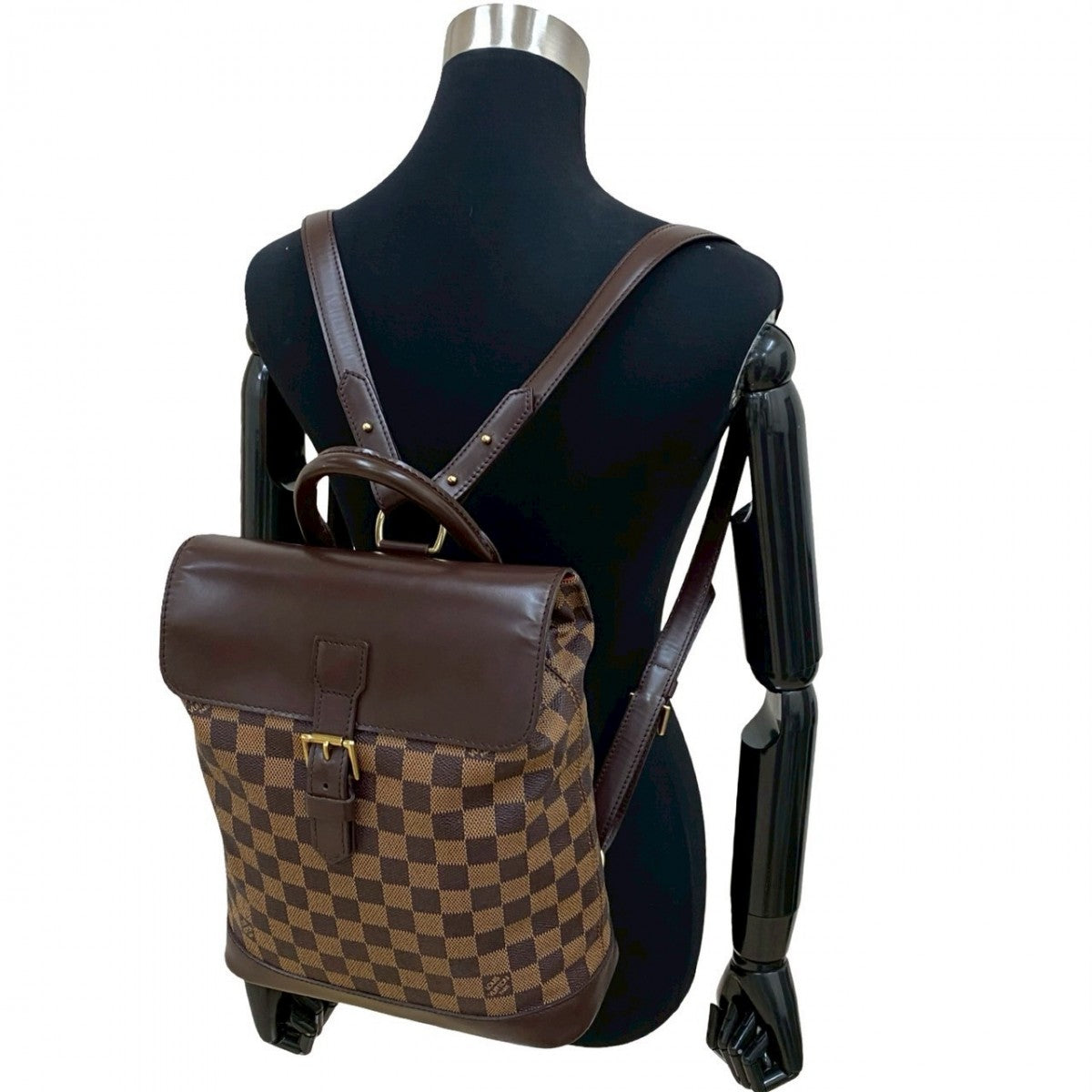 LOUIS VUITTON Backpack Leather, PVC Brown Damier Shoulder Bag Damier Soho Women