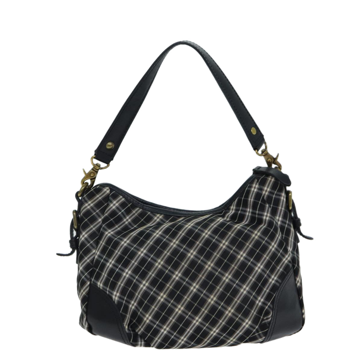 Burberry Nova Check Blue Label Hand Bag Nylon Black Auth 81944