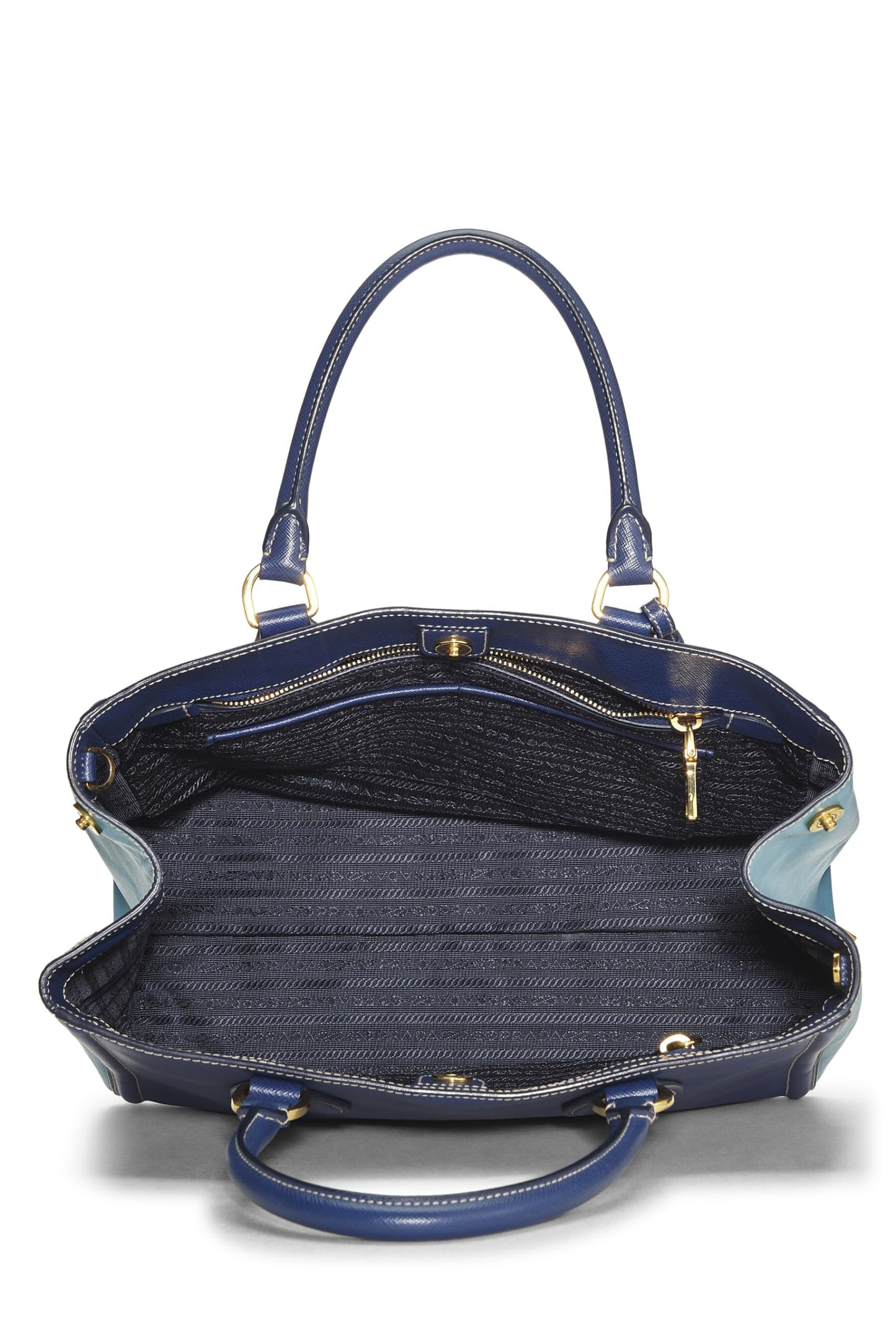 Prada, Blue Bi-Color Saffiano Tote, Blue