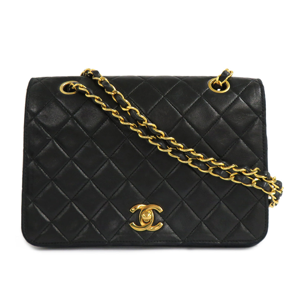 CHANEL Chanel Matrasse Full Flap Double Chain Shoulder Bag Black G 1st Coco Leather