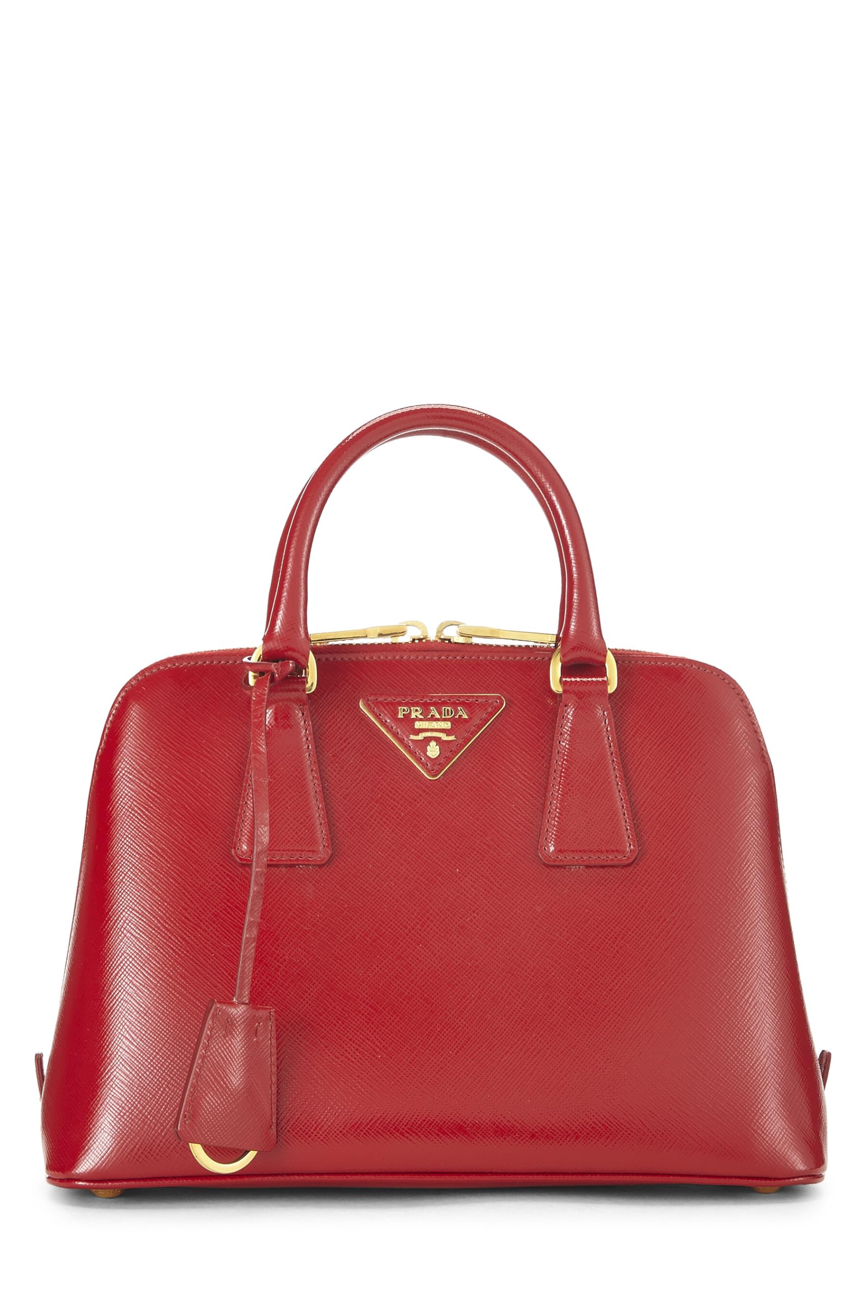 Prada, Red Saffiano Vernice Promenade Small, Red Luxury Handbag