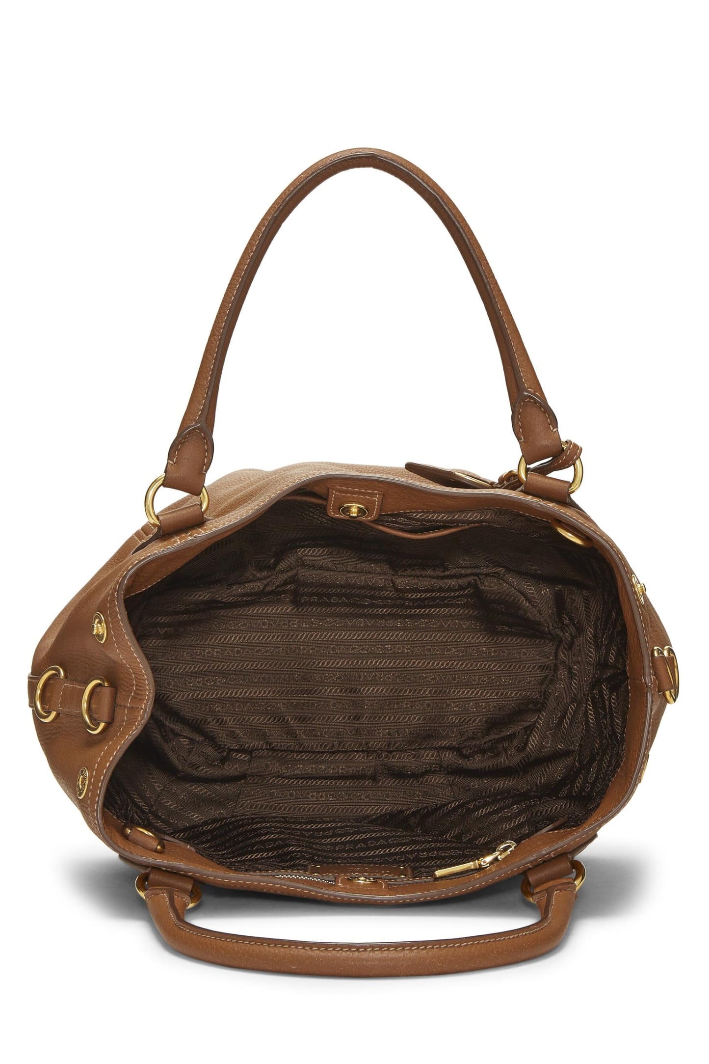 Prada, Brown Vitello Daino Convertible Handbag Medium, Brown