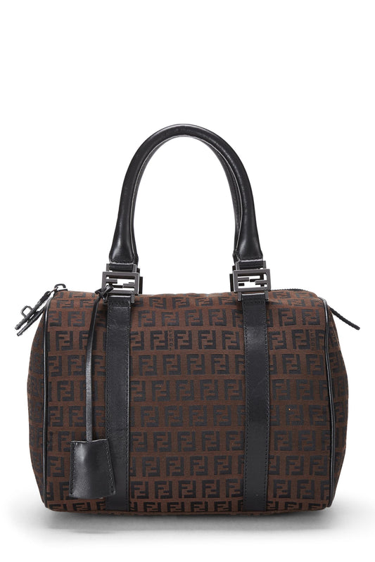 Fendi, Brown & Black Zucchino Canvas Boston Bag Mini, Brown