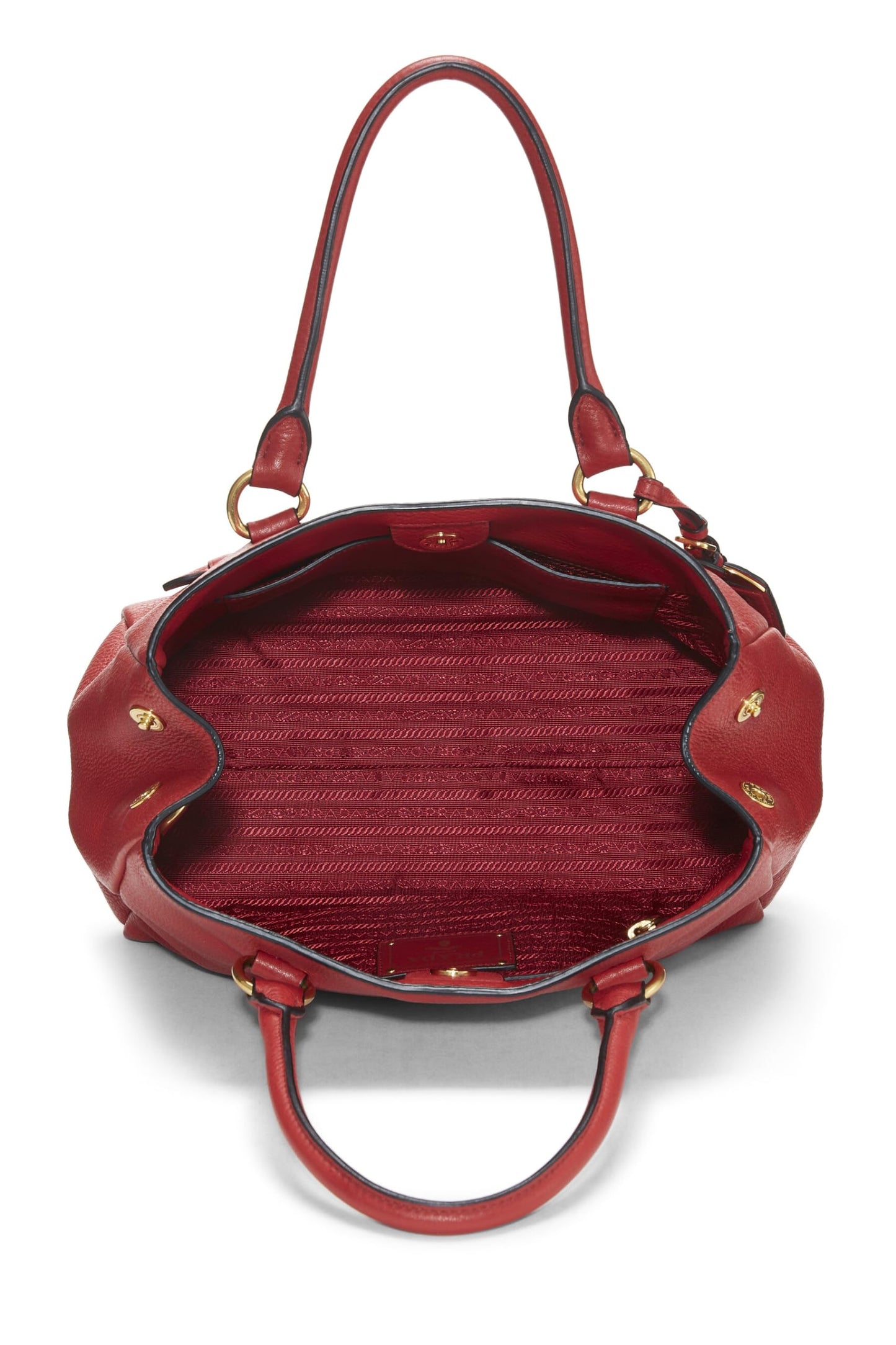 Prada, Red Vitello Daino Convertible Tote Small, Red