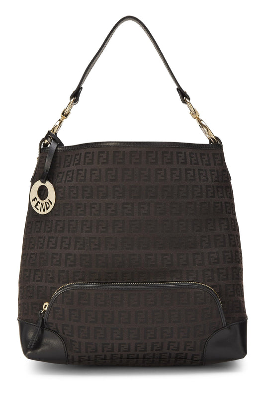 Fendi, Black Zucchino Canvas Hobo, Black