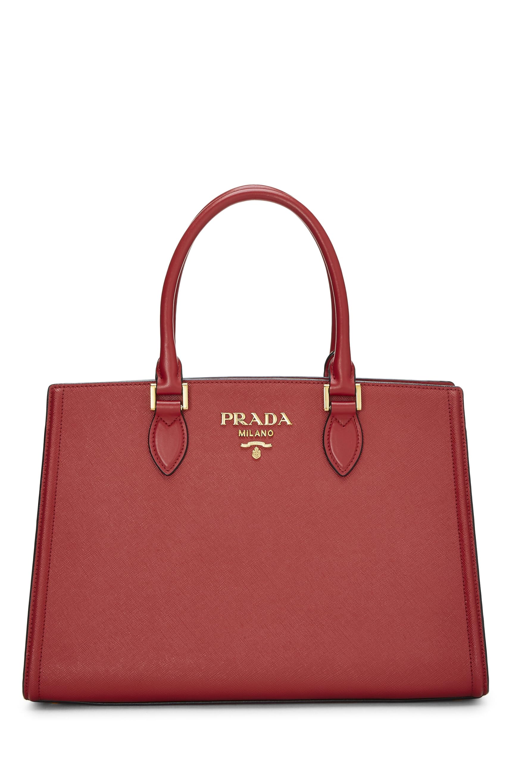Prada, Red Saffiano Convertible Handbag, Red