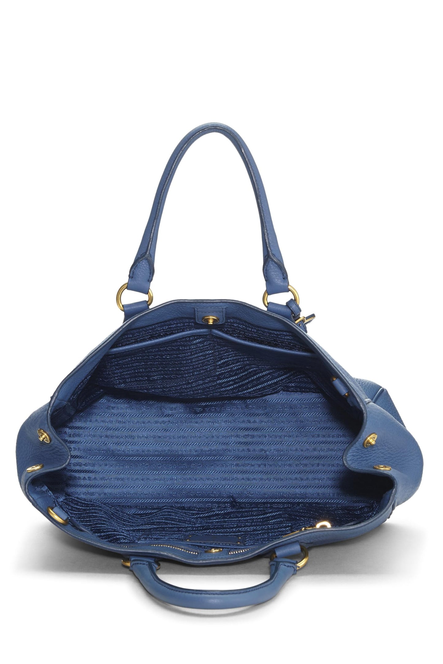 Prada, Blue Vitello Daino Convertible Open Tote, Blue