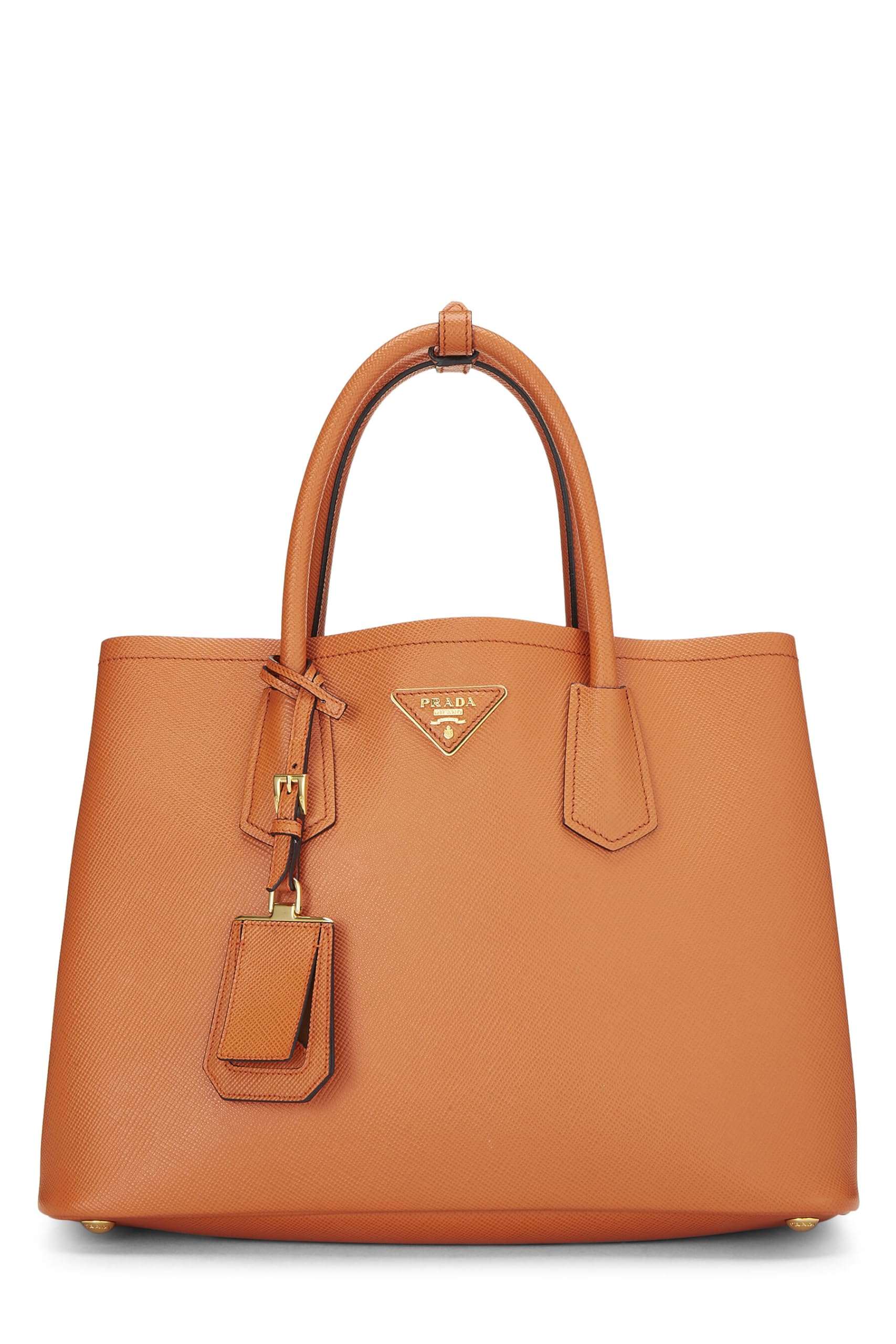 Prada, Orange Saffiano Leather Cuir Double Tote Medium, Orange