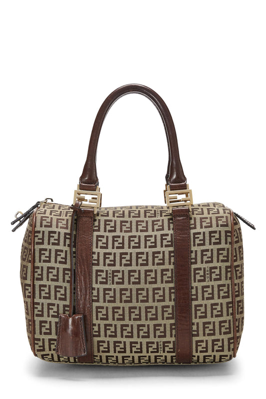 Fendi, Brown Zucchino Canvas Boston Bag Mini, Brown