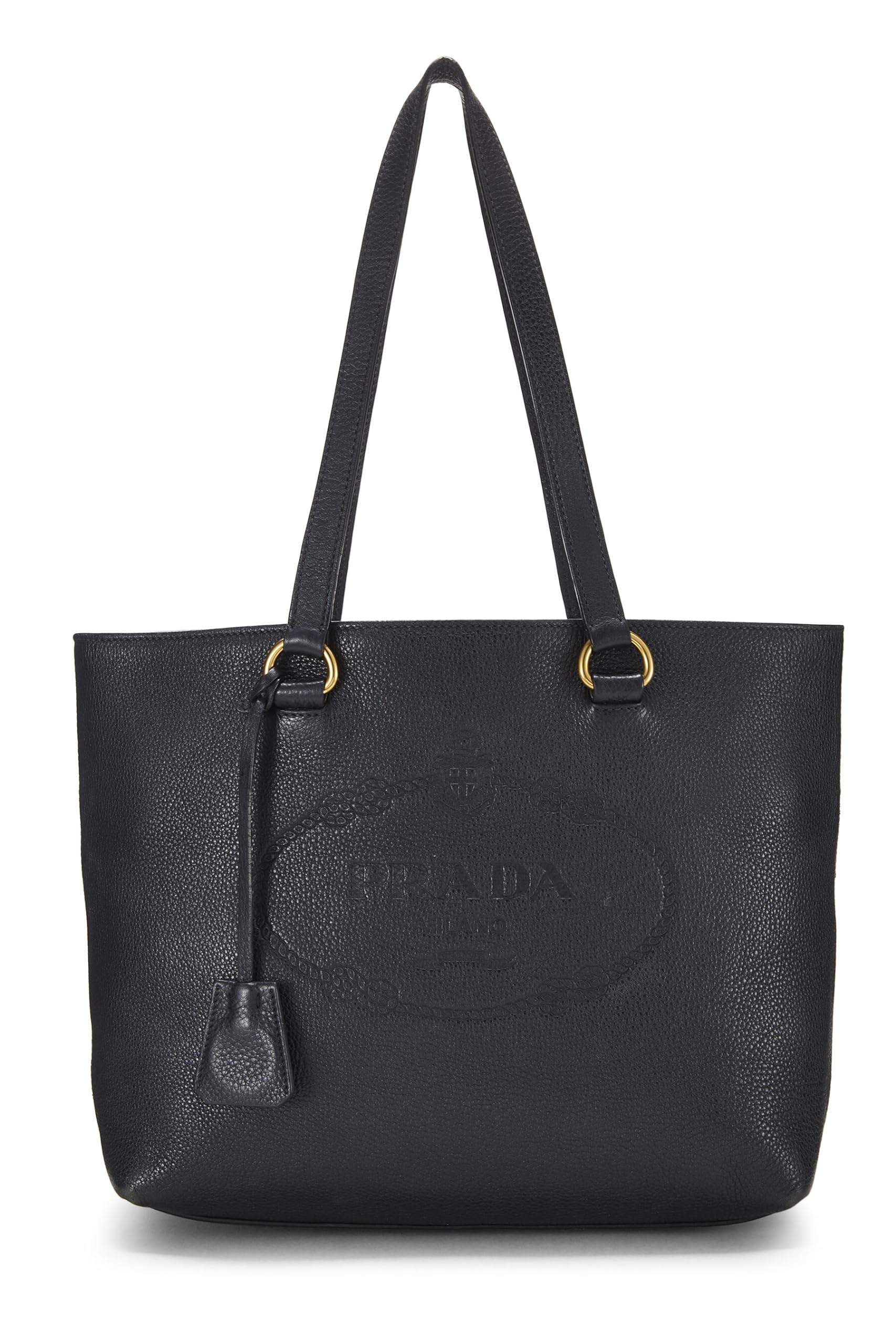 Prada, Black Vitello Daino Logo Tote, Black