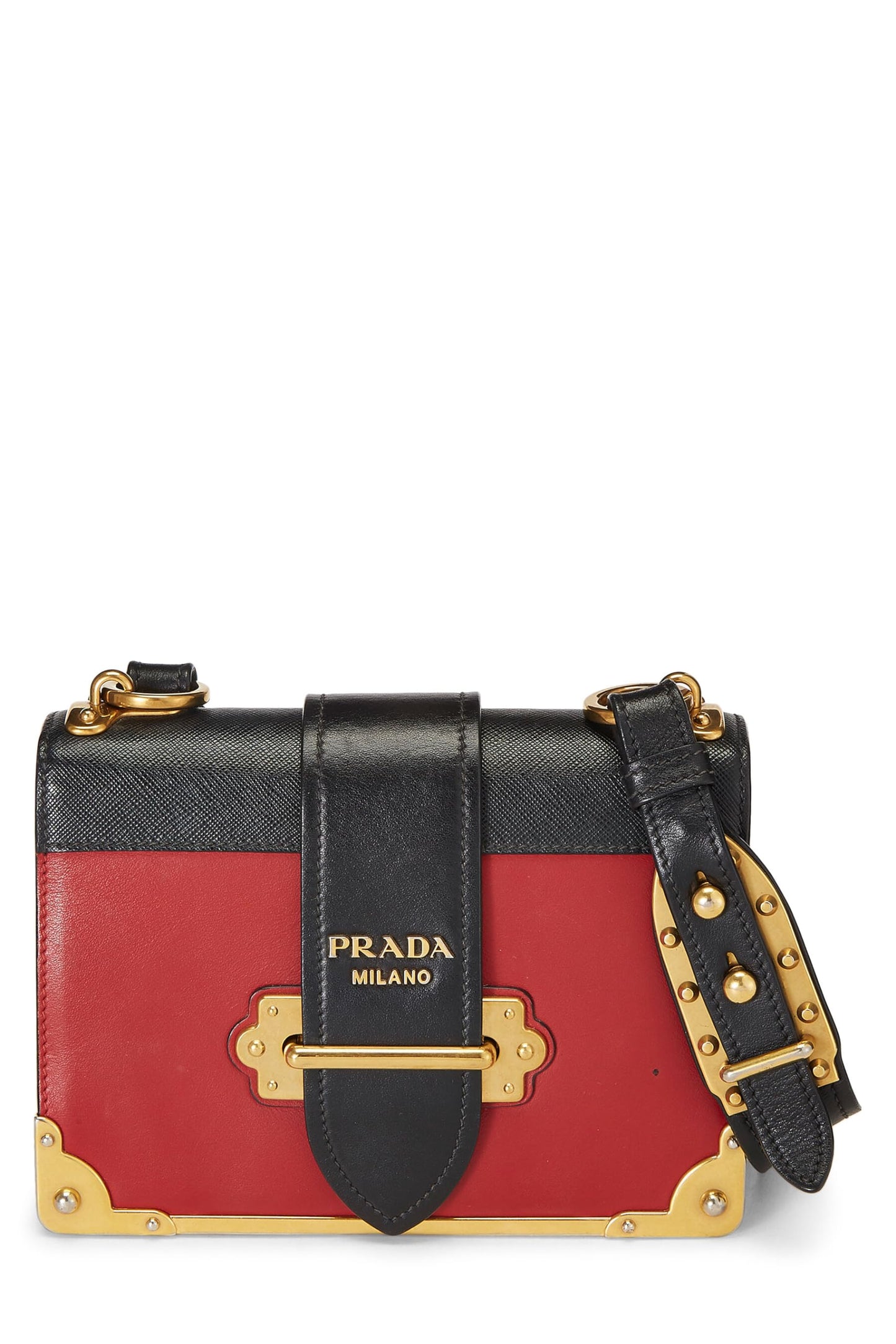 Prada, Red & Black Leather Cahier Crossbody, Red