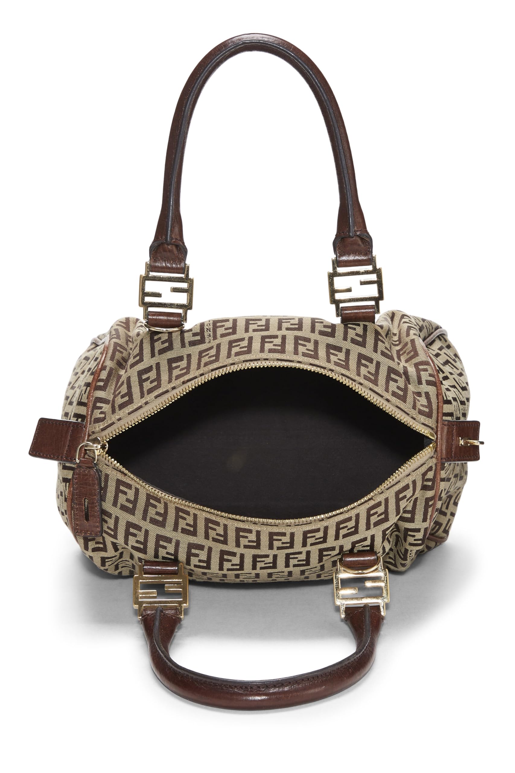 Fendi, Brown Zucchino Canvas Boston Bag Mini, Brown