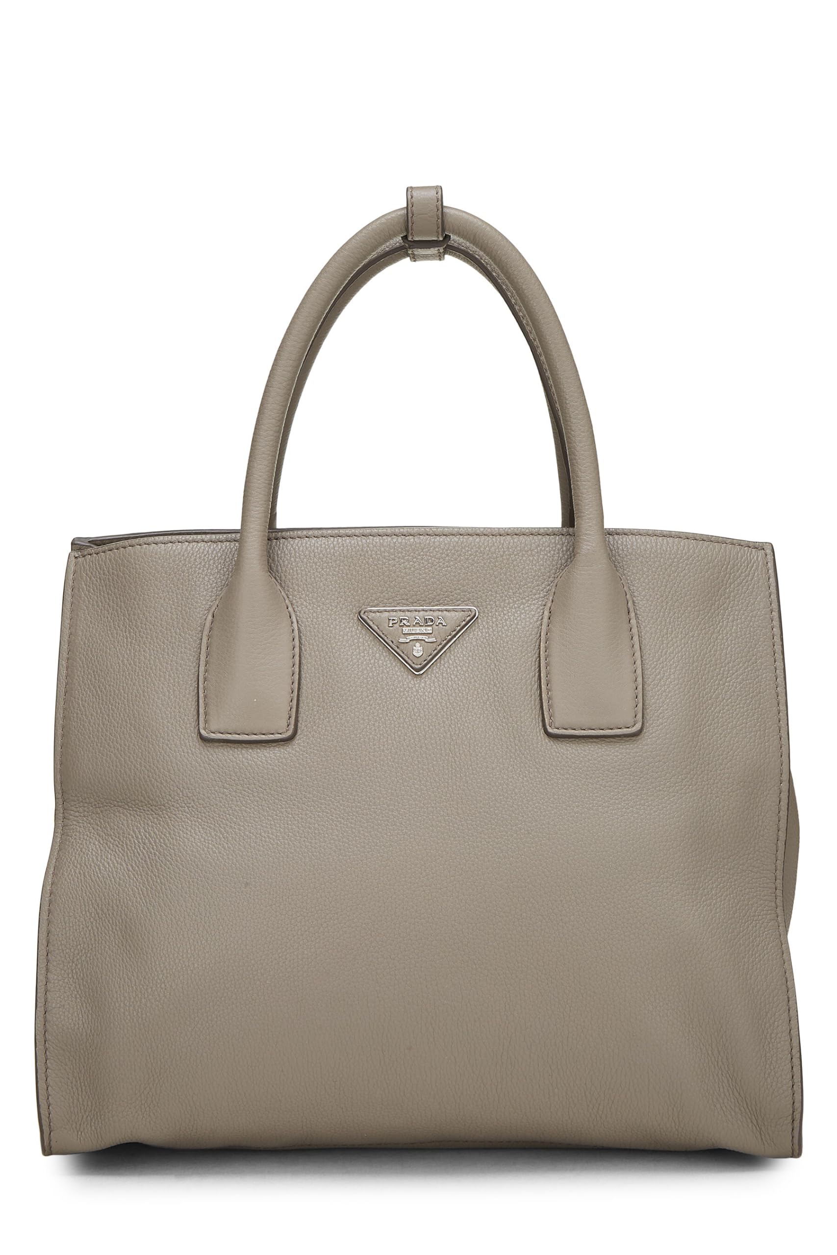 Prada, Grey Vitello Daino Convertible Tote, Grey