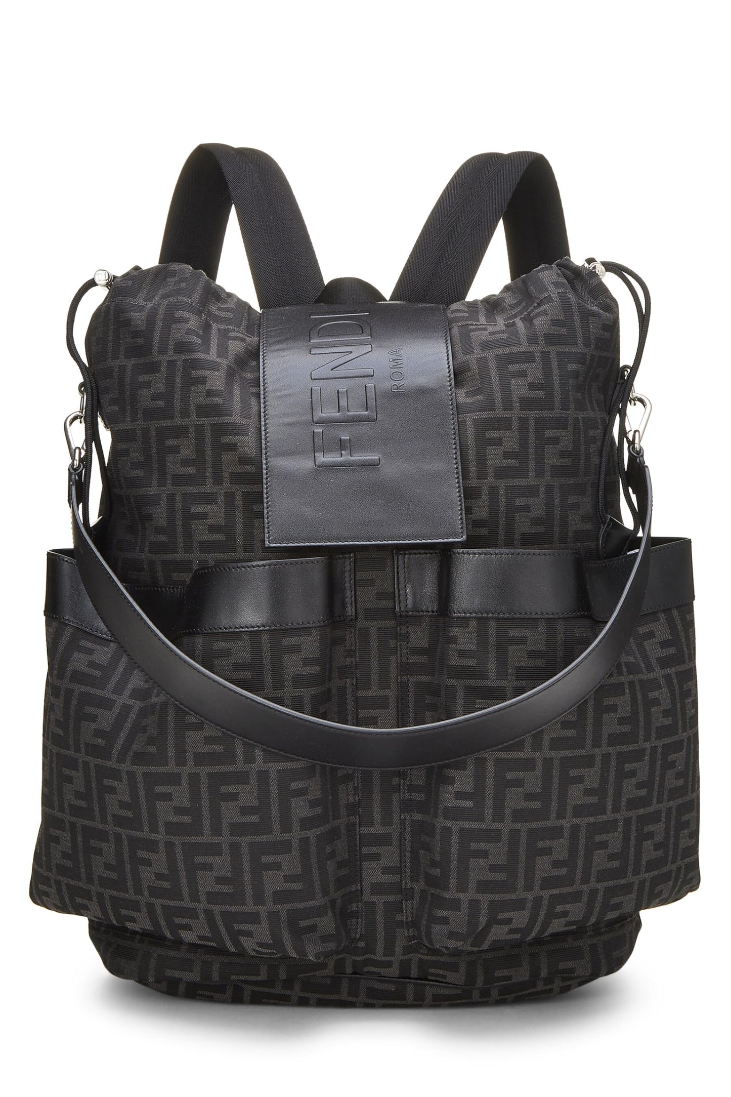 Fendi, Black Zucca Double Pocket Backpack, Black