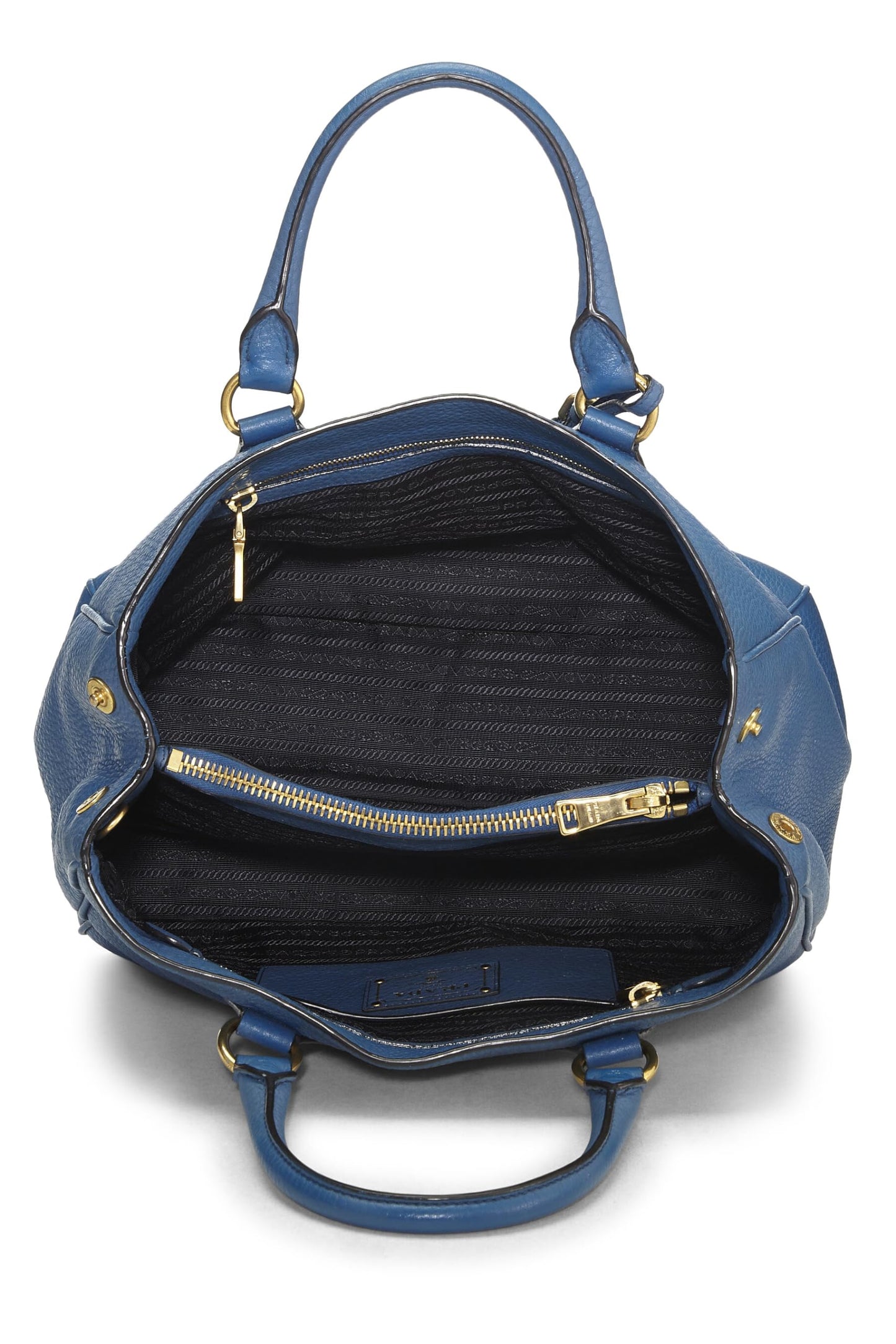 Prada, Blue Vitello Daino Convertible Handbag, Blue