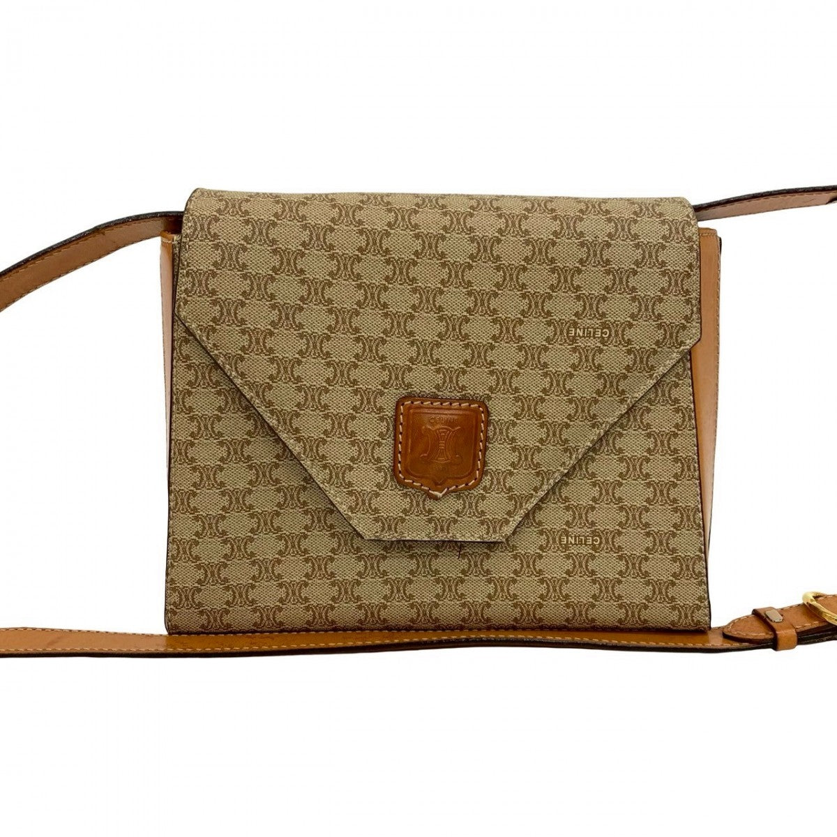 CELINE Shoulder Bag Leather, PVC beige Macadam Blason Triomphe Women