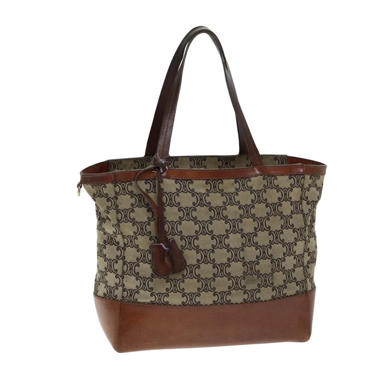 Luxury CELINE Triomphe Hand Bag Canvas Brown Auth 82167