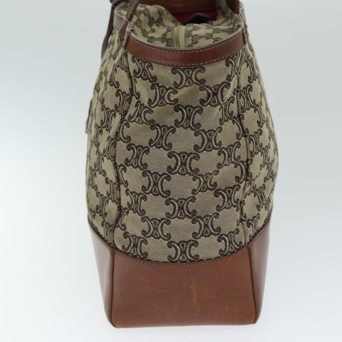 Luxury CELINE Triomphe Hand Bag Canvas Brown Auth 82167
