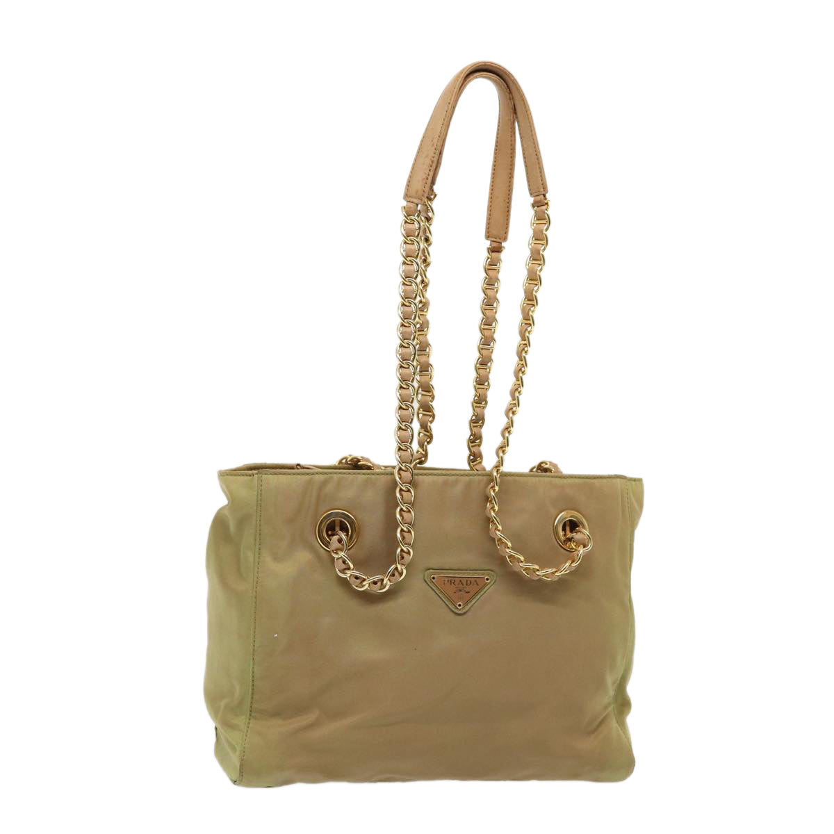 PRADA Chain Shoulder Bag Nylon Khaki Auth