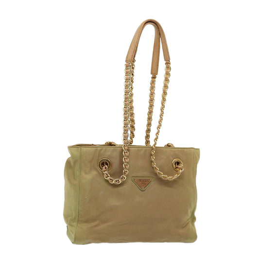 PRADA Chain Shoulder Bag Nylon Khaki Auth