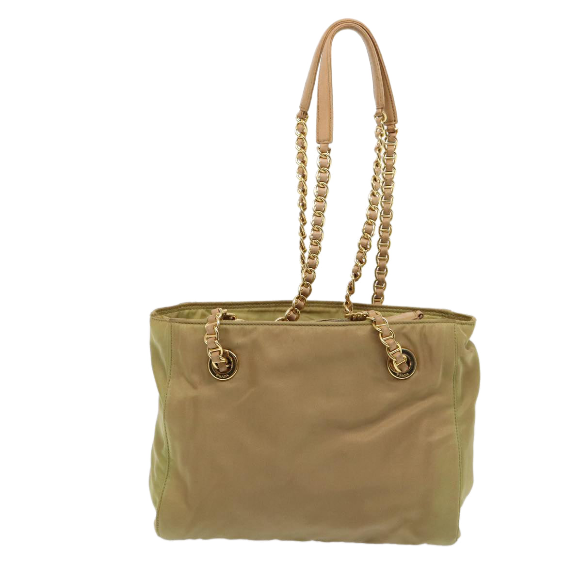 PRADA Chain Shoulder Bag Nylon Khaki Auth