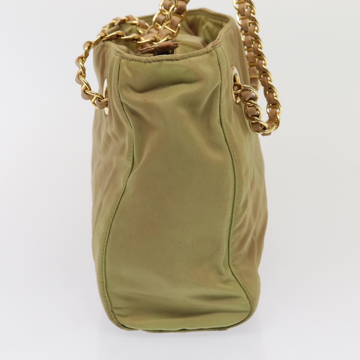 PRADA Chain Shoulder Bag Nylon Khaki Auth