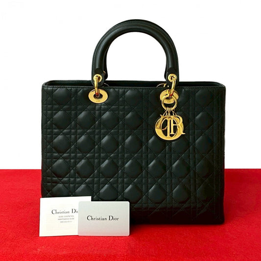 Dior Handbag leather black Cannage stitch Lady Dior Women