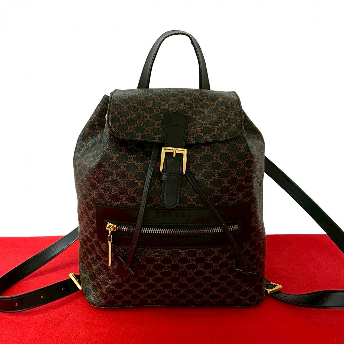 CELINE Backpack Leather, PVC black Macadam Blason Triomphe Pattern mens(Unisex)