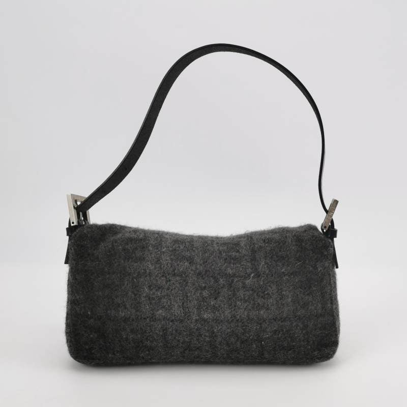 Fendi Baguette Bag Grey Wool Zucca Print Shoulder Bag