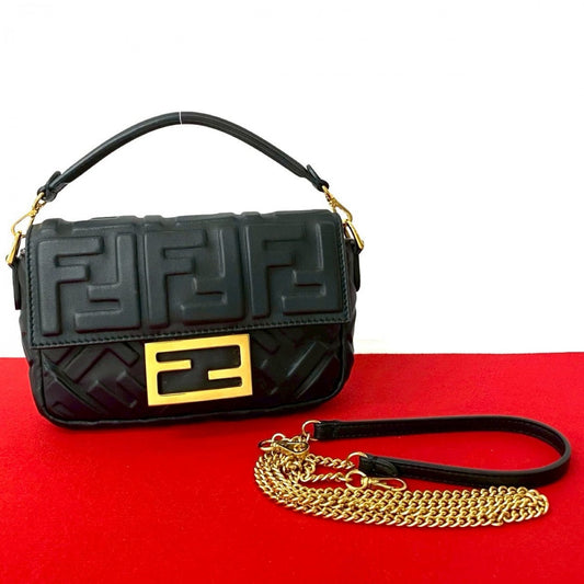 FENDI Shoulder Bag leather black Mamma Bucket