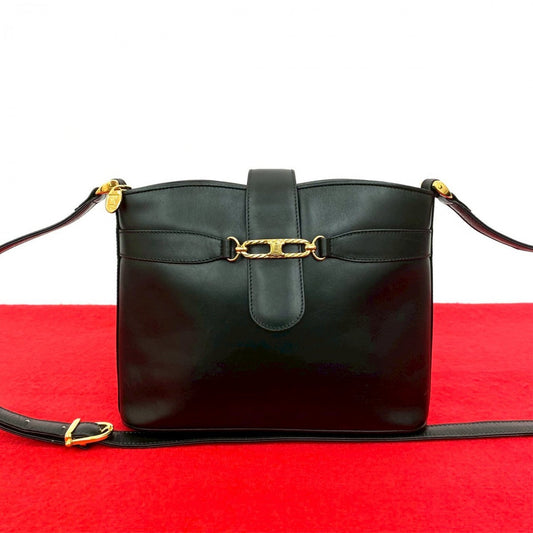 CELINE Shoulder Bag leather black Triomphe logo Metal Women