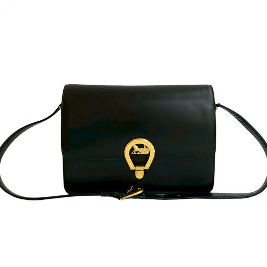CELINE Shoulder Bag leather black Carriage Metal Women