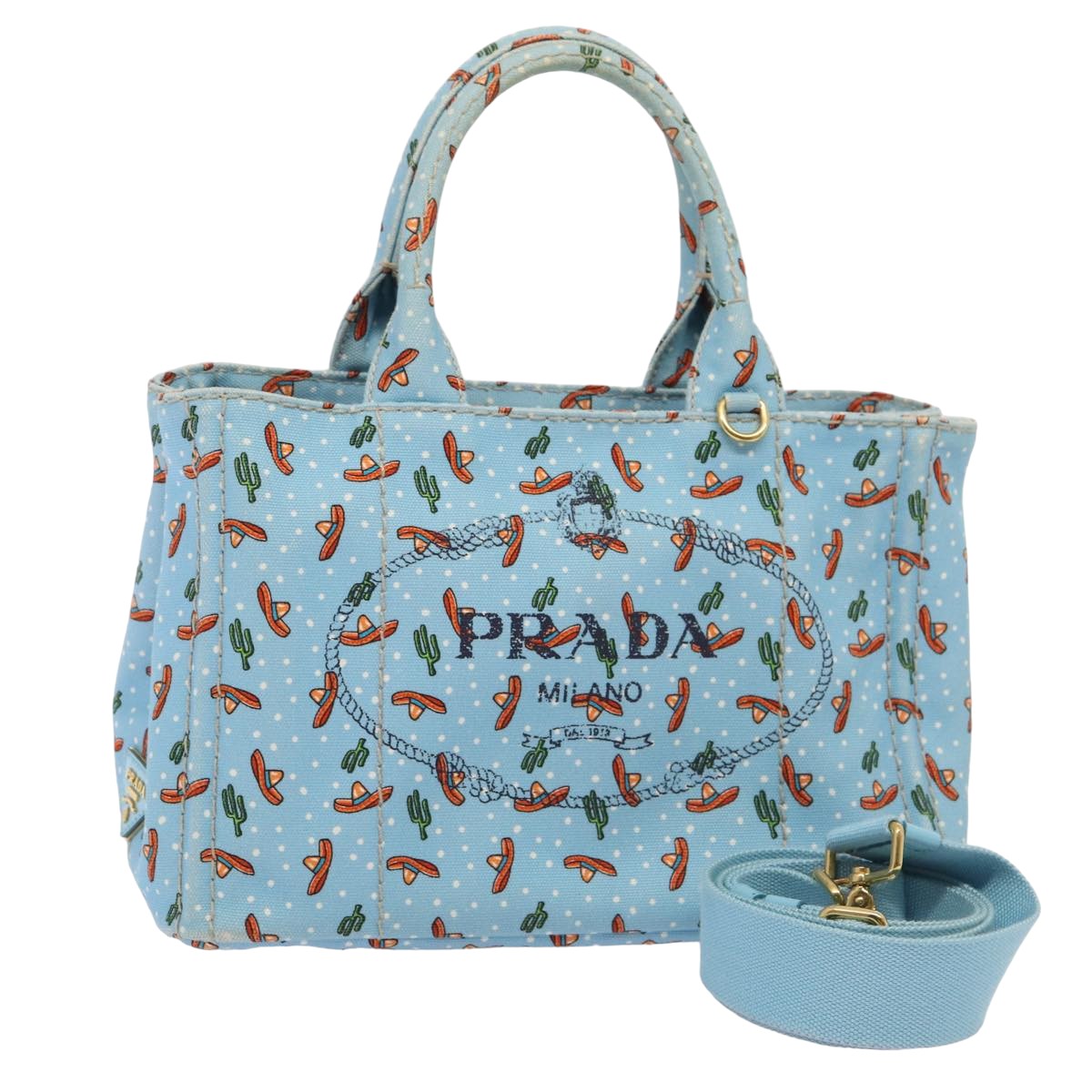 PRADA Canapa PM Hand Bag Canvas 2way Blue Auth