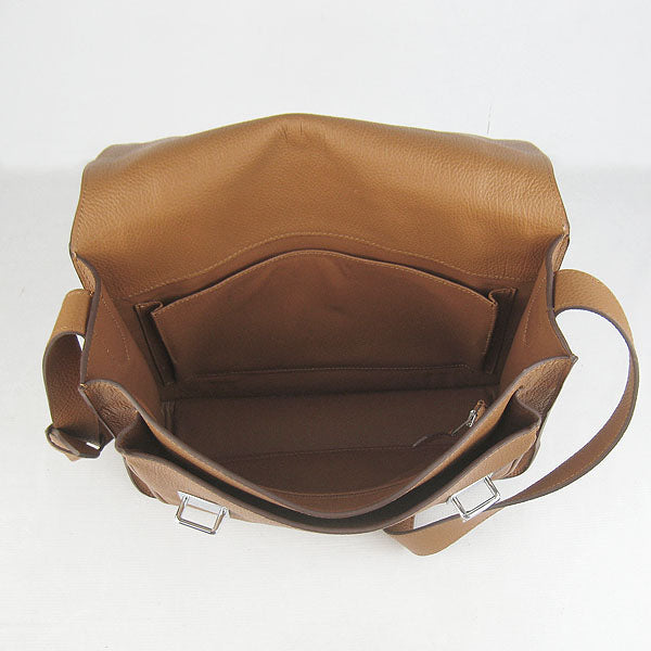 Luxury Hermes Steve Shoulder Bag Lambskin Coffee