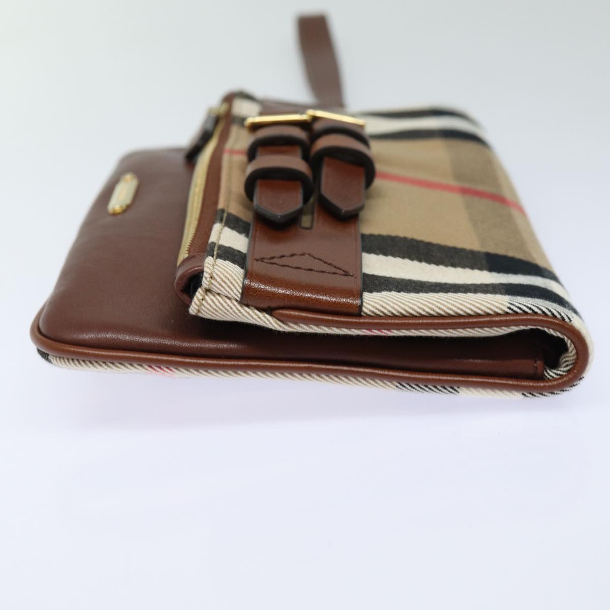 Burberry Nova Check Clutch Bag Canvas Leather Brown Auth 83127A