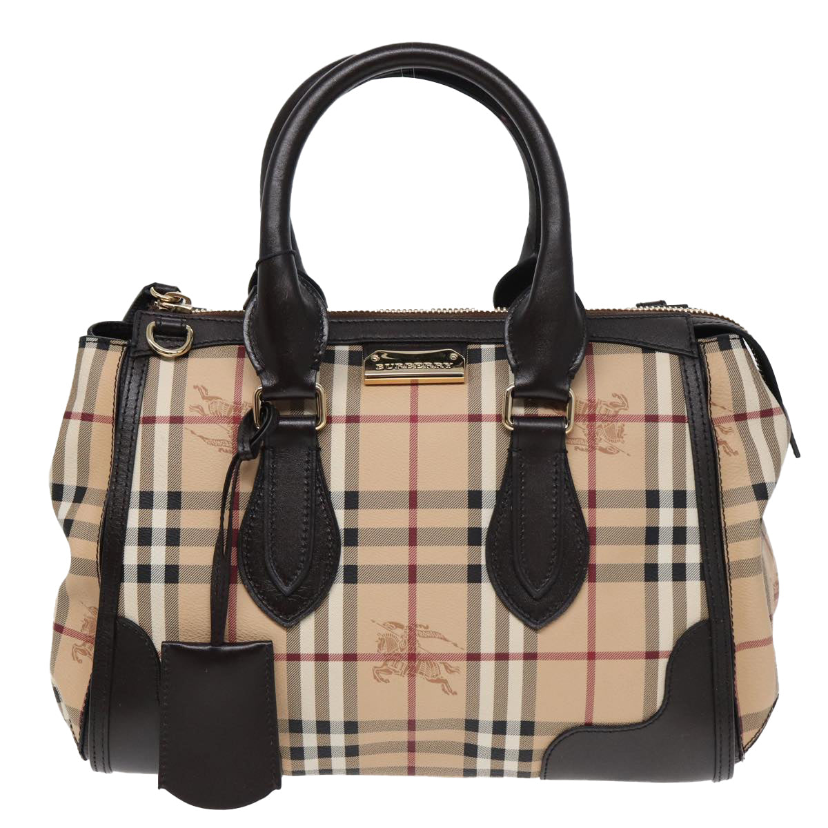 Burberry Nova Check Hand Bag PVC Leather Beige Auth 83146