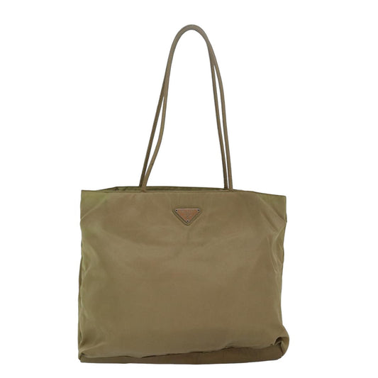 PRADA Tote Bag Nylon Beige Auth
