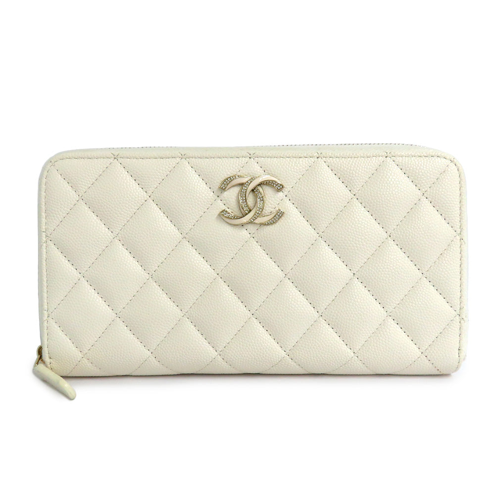 CHANEL CHANEL Long Zip Wallet AP3337 Matrasse Caviar S White G Round Long Wallet Coco Small Leather