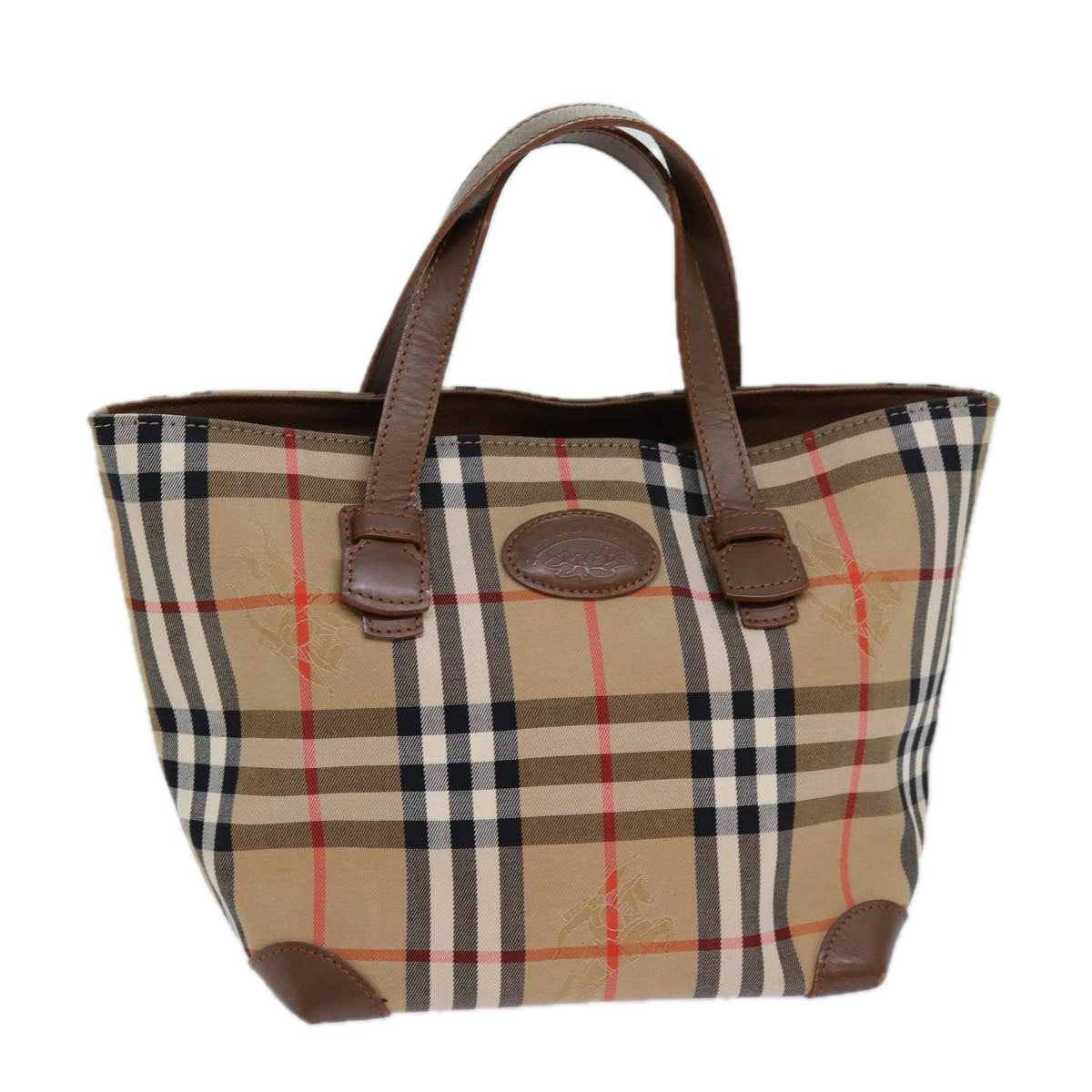 Burberry Nova Check Hand Bag Canvas Beige Auth 83402