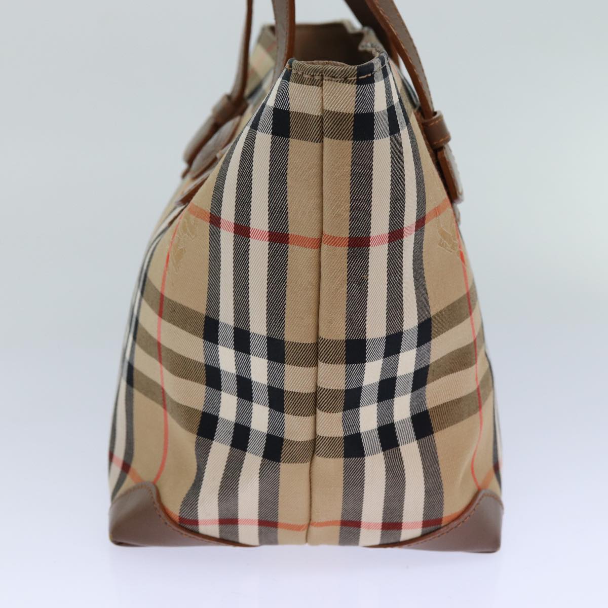 Burberry Nova Check Hand Bag Canvas Beige Auth 83402