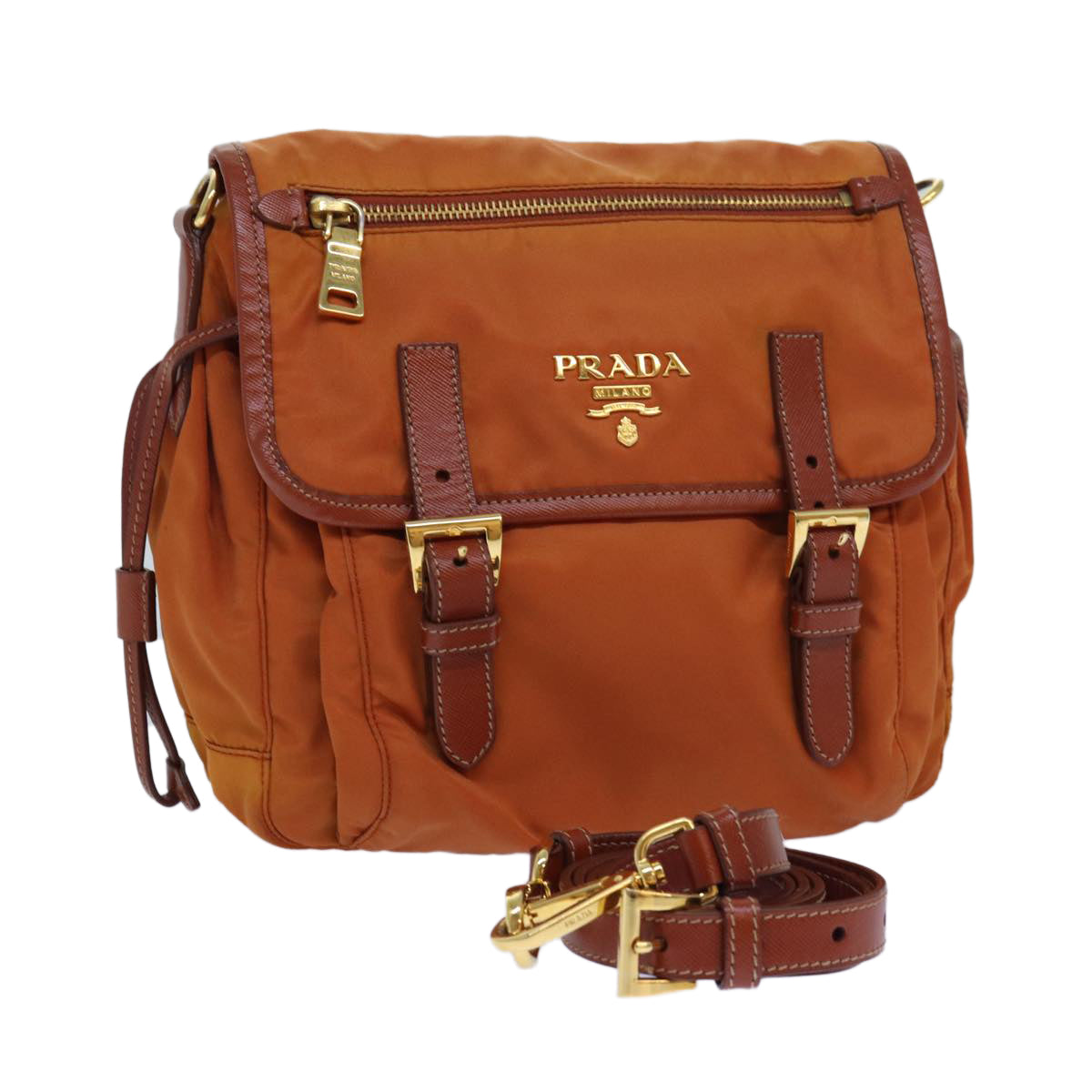 PRADA Shoulder Bag Nylon Orange Auth