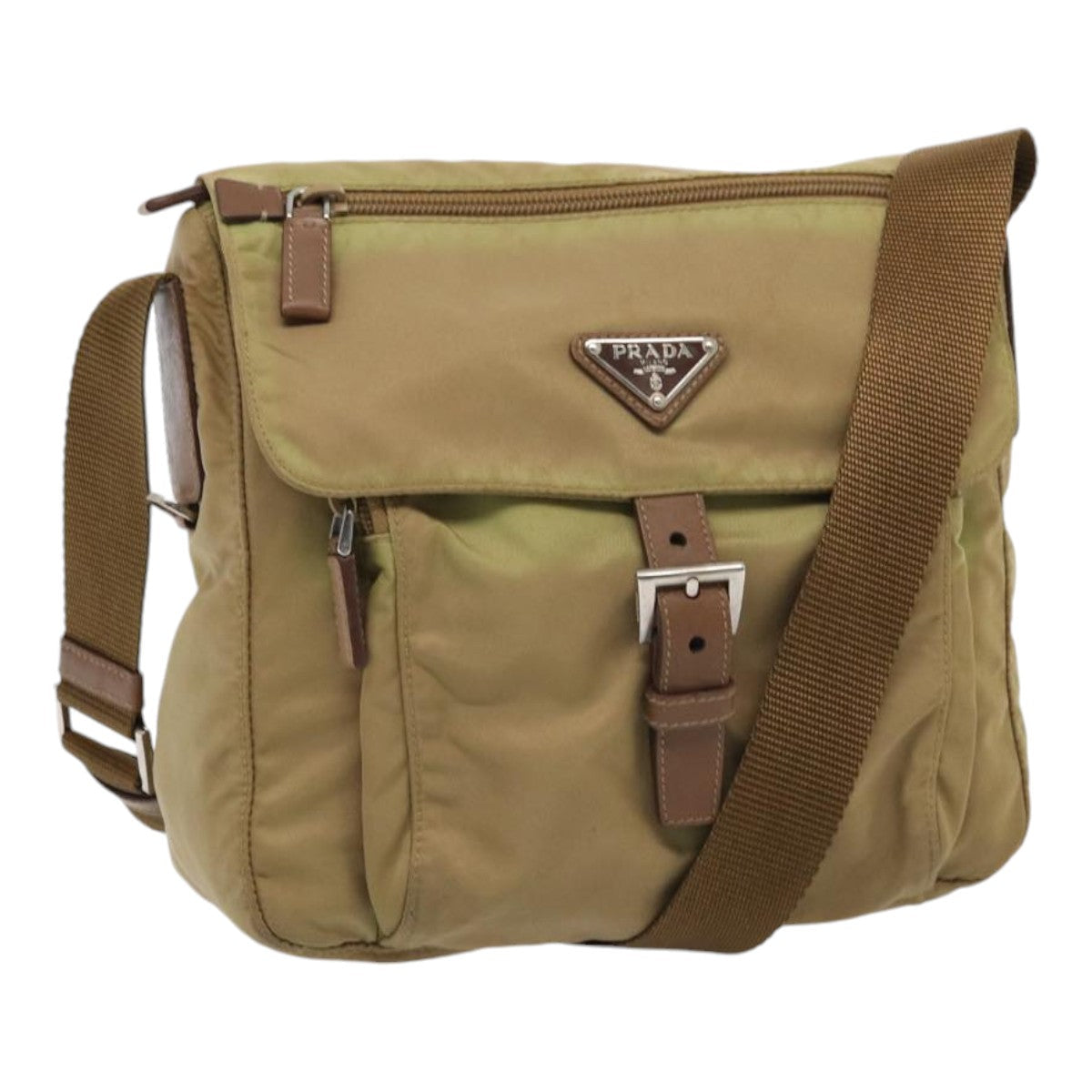 PRADA Shoulder Bag Nylon Beige Auth
