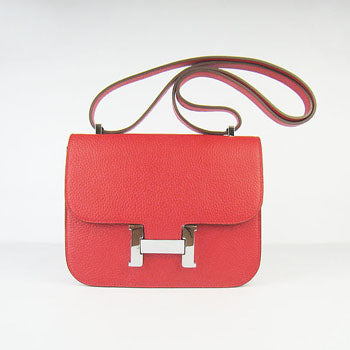 Luxury Hermes Constance Cowskin Leather Bag red silver