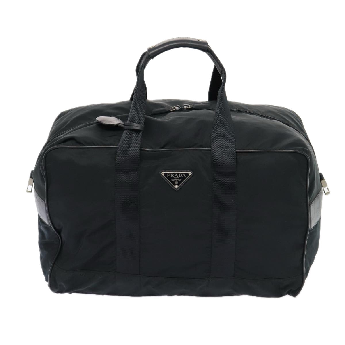 PRADA Boston Bag Nylon Black Silver Auth