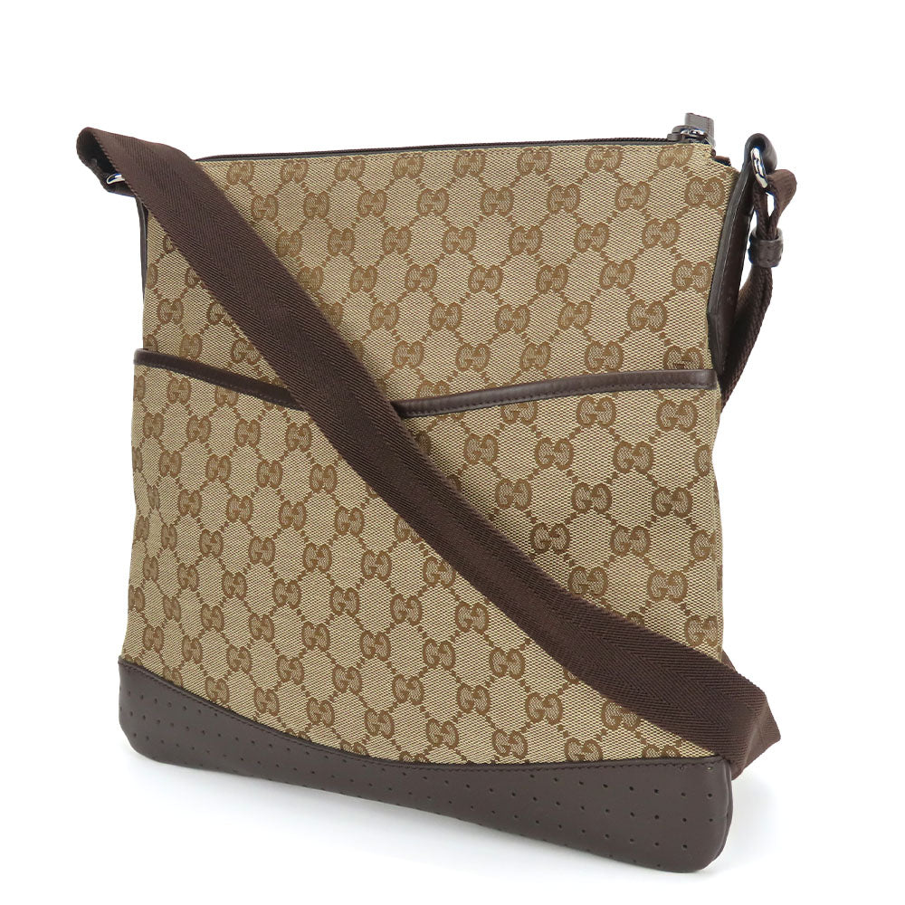 GUCCI Shoulder Bag 145857 GG canvas, perforated leather Brown mens(Unisex)